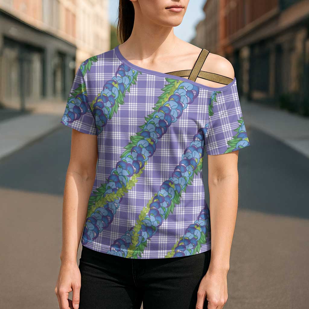 Hawaii Jade Vine Lei Cross Shoulder Shirt Aloha Palaka Motif - Purple - Polynesian Pride