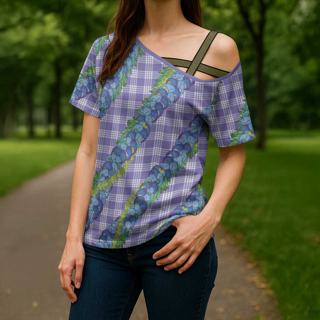 Hawaii Jade Vine Lei Cross Shoulder Shirt Aloha Palaka Motif - Purple - Polynesian Pride
