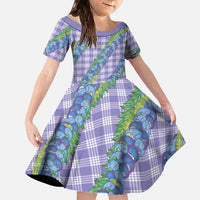 Hawaii Jade Vine Lei Family Matching Off The Shoulder Long Sleeve Dress and Hawaiian Shirt Aloha Palaka Motif - Purple LT14 Daughter's Dress Purple - Polynesian Pride