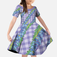 Hawaii Jade Vine Lei Family Matching Off Shoulder Maxi Dress and Hawaiian Shirt Aloha Palaka Motif - Purple LT14 Daughter's Dress Purple - Polynesian Pride