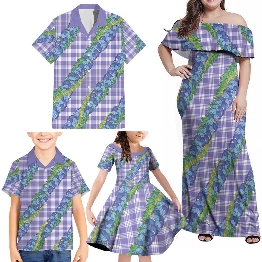 Hawaii Jade Vine Lei Family Matching Off Shoulder Maxi Dress and Hawaiian Shirt Aloha Palaka Motif - Purple LT14 - Polynesian Pride