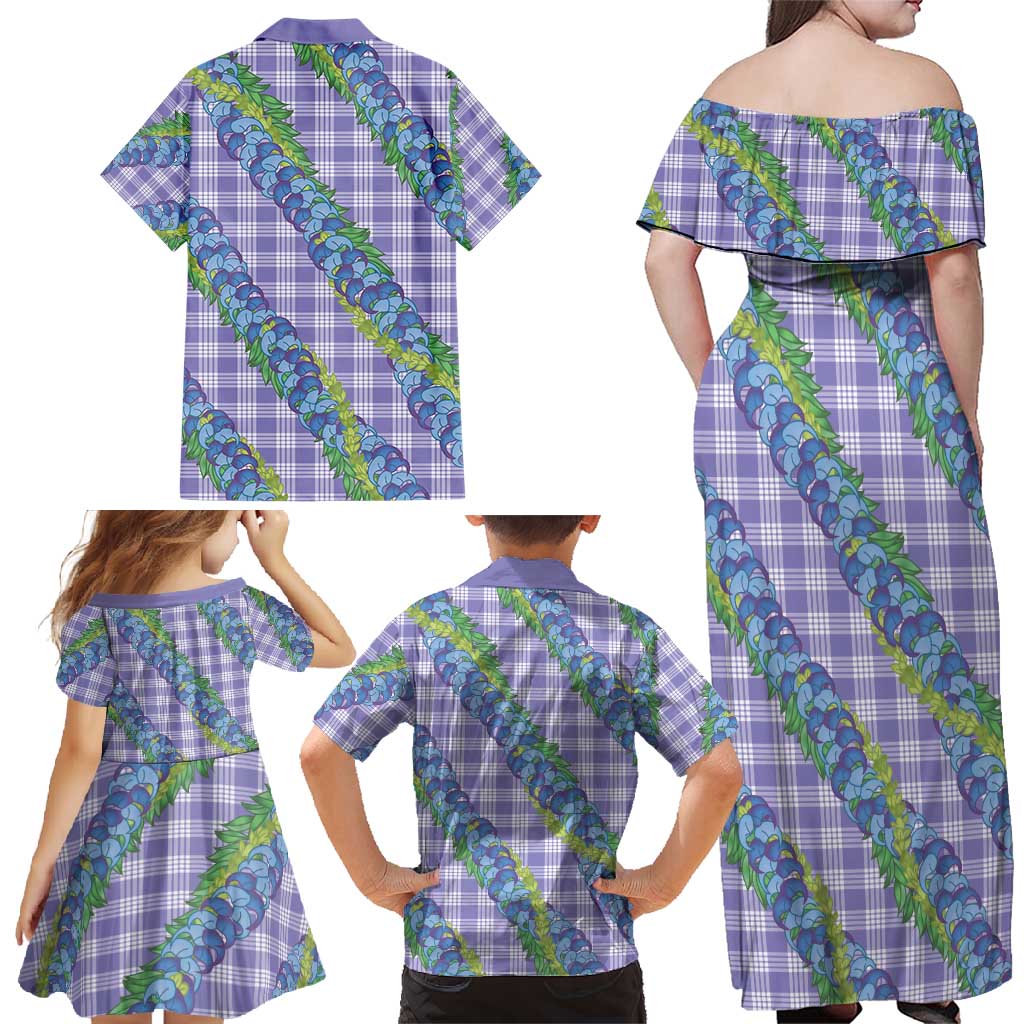 Hawaii Jade Vine Lei Family Matching Off Shoulder Maxi Dress and Hawaiian Shirt Aloha Palaka Motif - Purple LT14 - Polynesian Pride