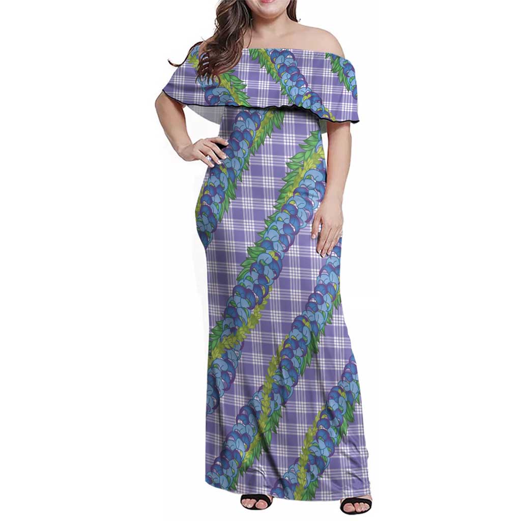 Hawaii Jade Vine Lei Family Matching Off Shoulder Maxi Dress and Hawaiian Shirt Aloha Palaka Motif - Purple LT14 Mom's Dress Purple - Polynesian Pride