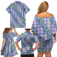 Hawaii Jade Vine Lei Family Matching Off Shoulder Short Dress and Hawaiian Shirt Aloha Palaka Motif - Purple LT14 - Polynesian Pride