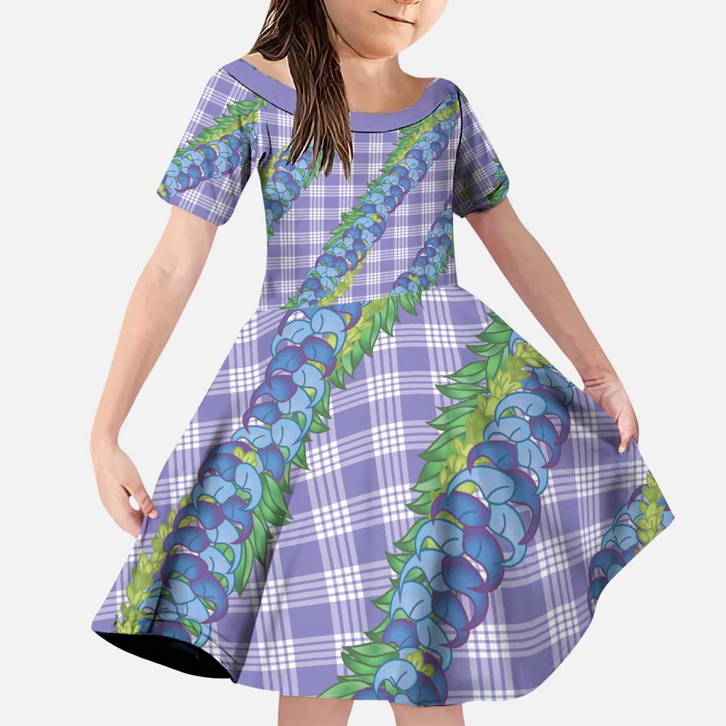 Hawaii Jade Vine Lei Family Matching Puletasi and Hawaiian Shirt Aloha Palaka Motif - Purple LT14 Daughter's Dress Purple - Polynesian Pride