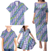 Hawaii Jade Vine Lei Family Matching Puletasi and Hawaiian Shirt Aloha Palaka Motif - Purple LT14 - Polynesian Pride