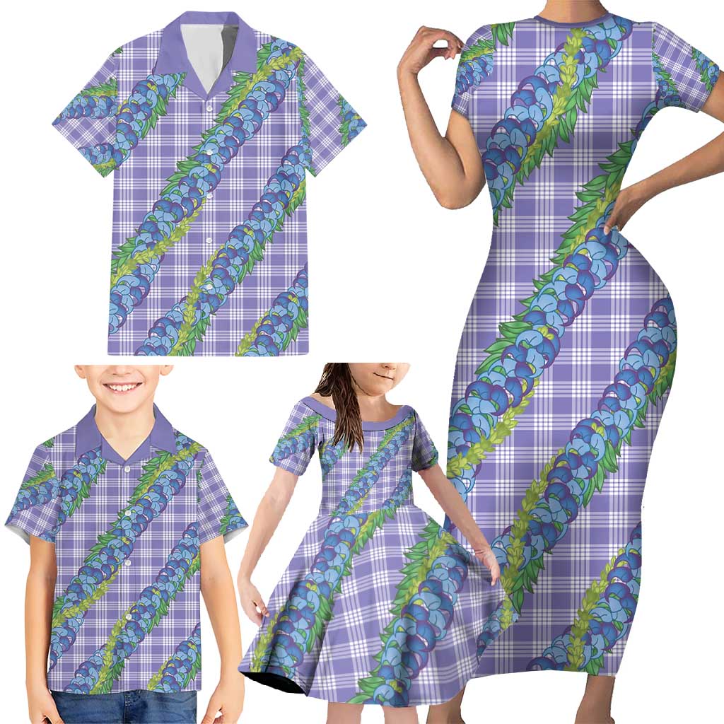 Hawaii Jade Vine Lei Family Matching Short Sleeve Bodycon Dress and Hawaiian Shirt Aloha Palaka Motif - Purple LT14 - Polynesian Pride