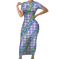 Hawaii Jade Vine Lei Family Matching Short Sleeve Bodycon Dress and Hawaiian Shirt Aloha Palaka Motif - Purple LT14 Mom's Dress Purple - Polynesian Pride