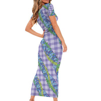 Hawaii Jade Vine Lei Family Matching Short Sleeve Bodycon Dress and Hawaiian Shirt Aloha Palaka Motif - Purple LT14 - Polynesian Pride