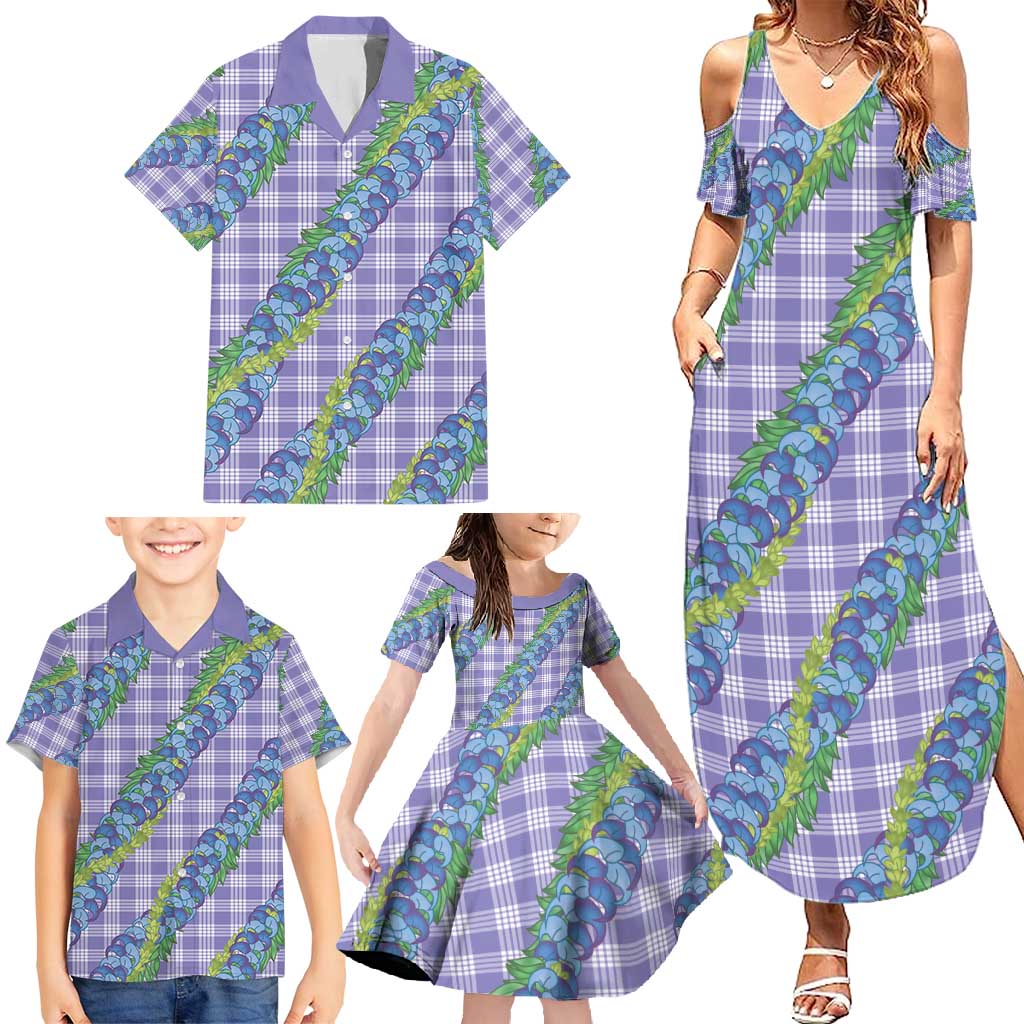 Hawaii Jade Vine Lei Family Matching Summer Maxi Dress and Hawaiian Shirt Aloha Palaka Motif - Purple LT14 - Polynesian Pride