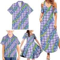 Hawaii Jade Vine Lei Family Matching Summer Maxi Dress and Hawaiian Shirt Aloha Palaka Motif - Purple LT14 - Polynesian Pride