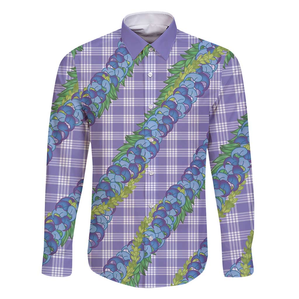 Hawaii Jade Vine Lei Family Matching Summer Maxi Dress and Hawaiian Shirt Aloha Palaka Motif - Purple LT14 Dad's Shirt - Long Sleeve Purple - Polynesian Pride