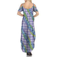 Hawaii Jade Vine Lei Family Matching Summer Maxi Dress and Hawaiian Shirt Aloha Palaka Motif - Purple LT14 - Polynesian Pride