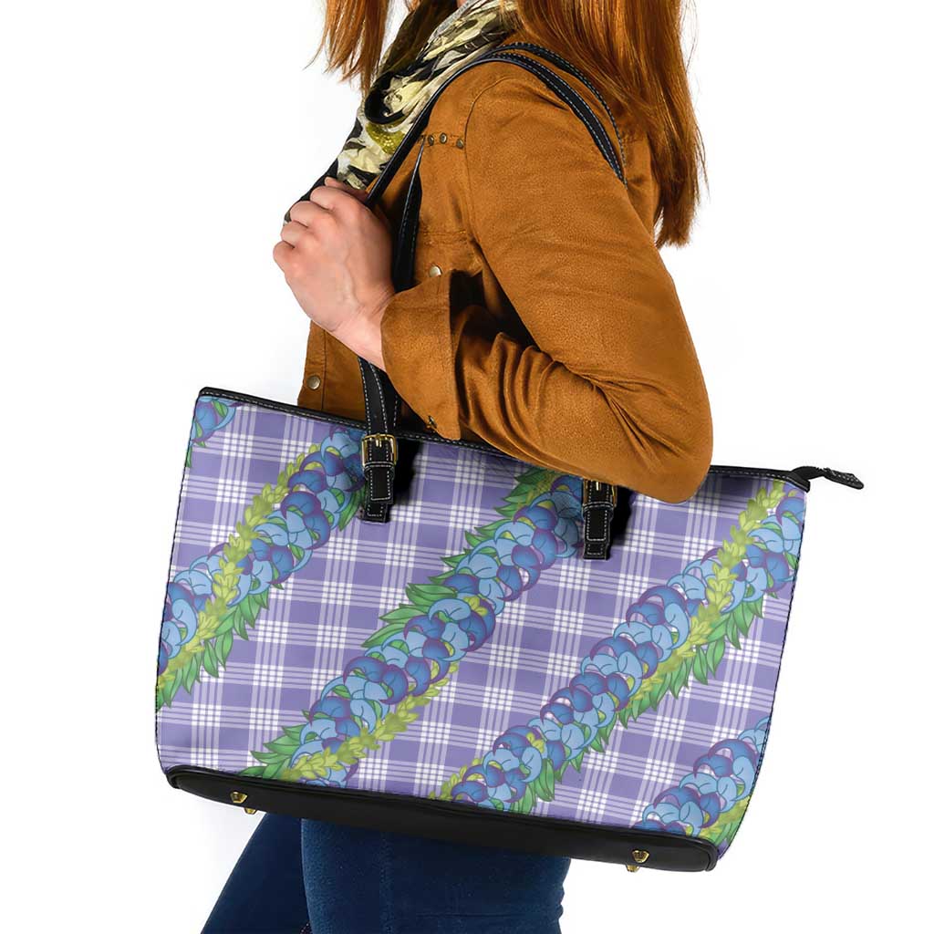 Hawaii Jade Vine Lei Leather Tote Bag Aloha Palaka Motif - Purple - Polynesian Pride
