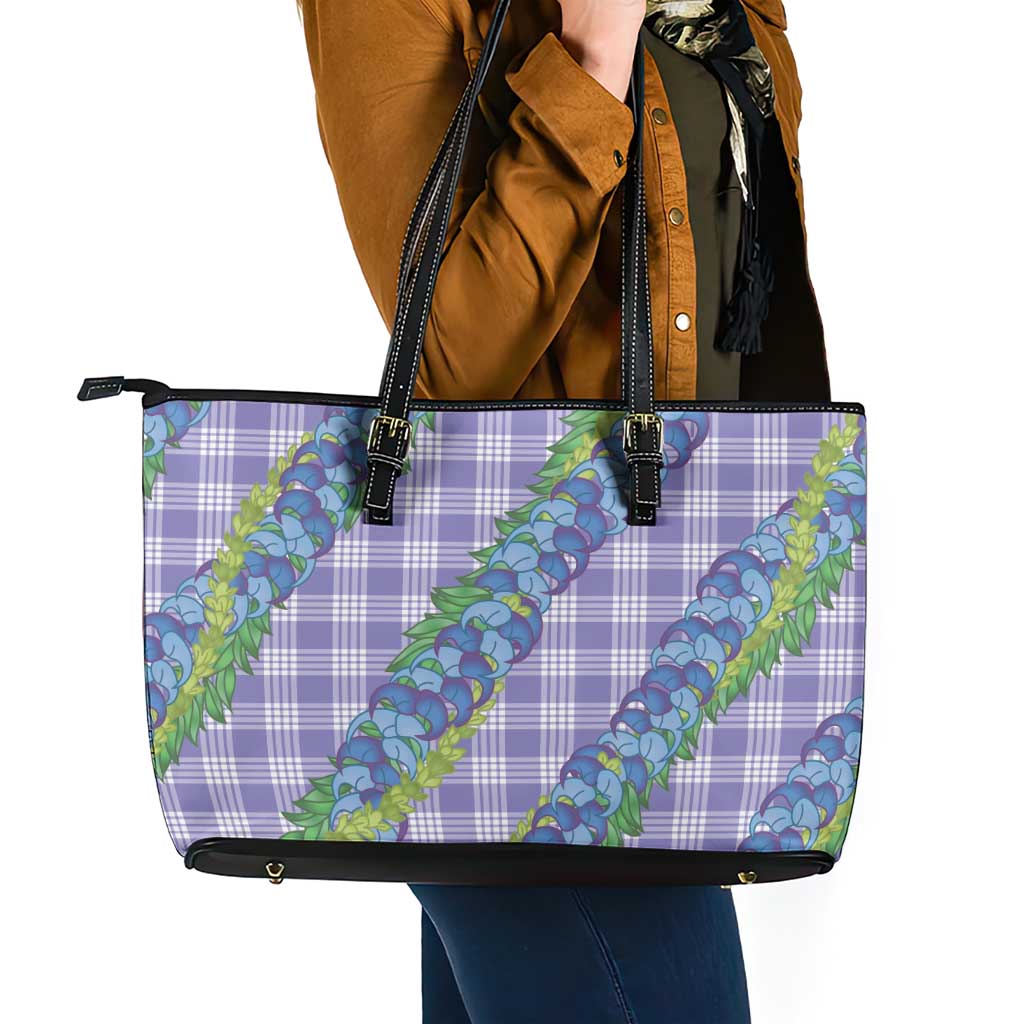 Hawaii Jade Vine Lei Leather Tote Bag Aloha Palaka Motif - Purple LT14 - Polynesian Pride