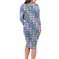 Hawaii Jade Vine Lei Long Sleeve Bodycon Dress Aloha Palaka Motif - Purple - Polynesian Pride