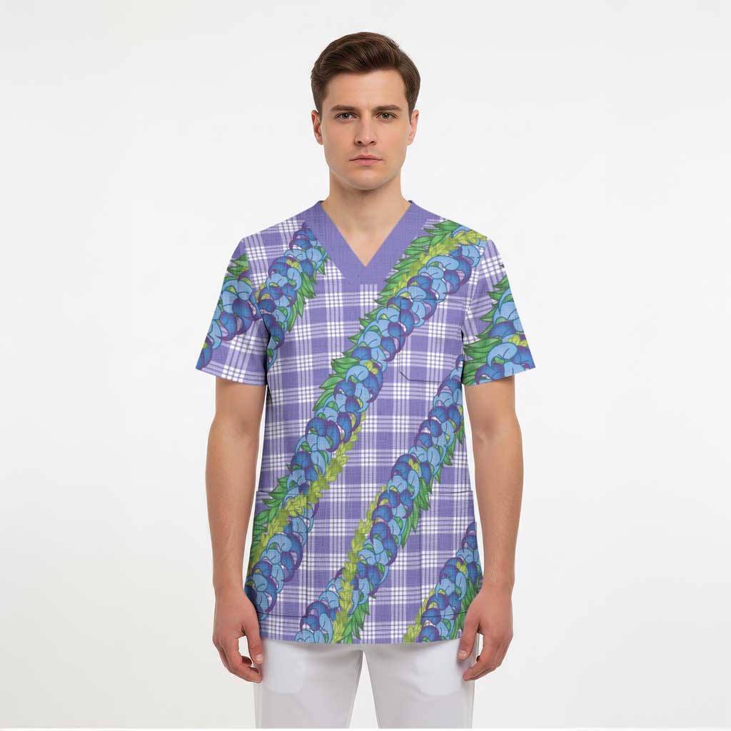 Hawaii Jade Vine Lei Scrub Top Aloha Palaka Motif - Purple - Polynesian Pride