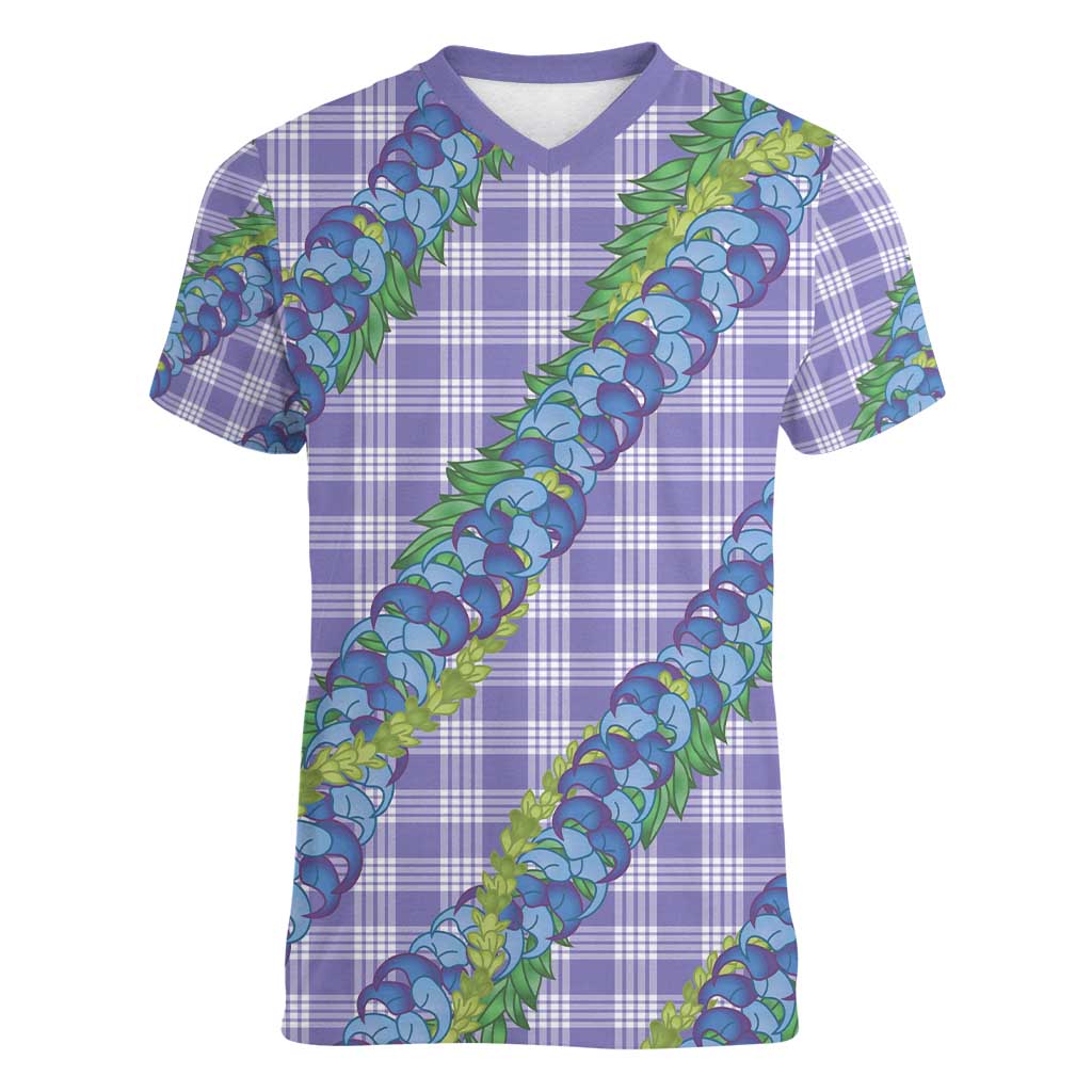 Hawaii Jade Vine Lei Women V-Neck T-Shirt Aloha Palaka Motif - Purple - Polynesian Pride