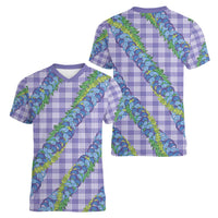 Hawaii Jade Vine Lei Women V-Neck T-Shirt Aloha Palaka Motif - Purple - Polynesian Pride