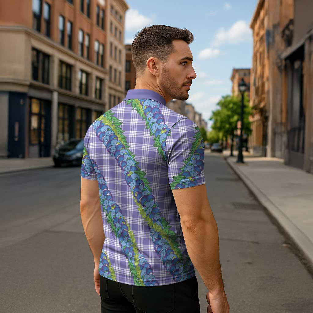 Hawaii Jade Vine Lei Zipper Polo Shirt Aloha Palaka Motif - Purple - Polynesian Pride