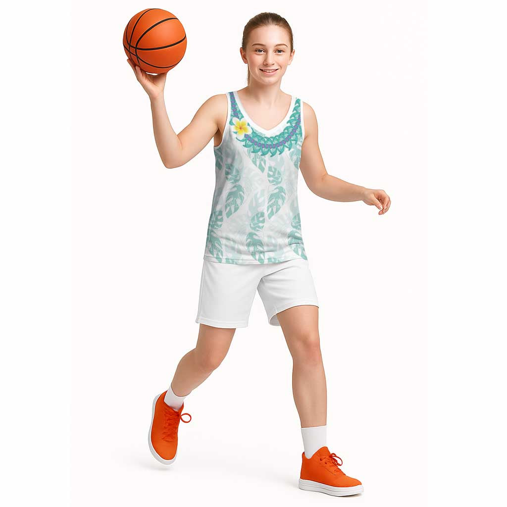 Jade Vine Lei Hawaii Basketball Jersey Aloha Seamless Tropical Leaves - Polynesian Pride