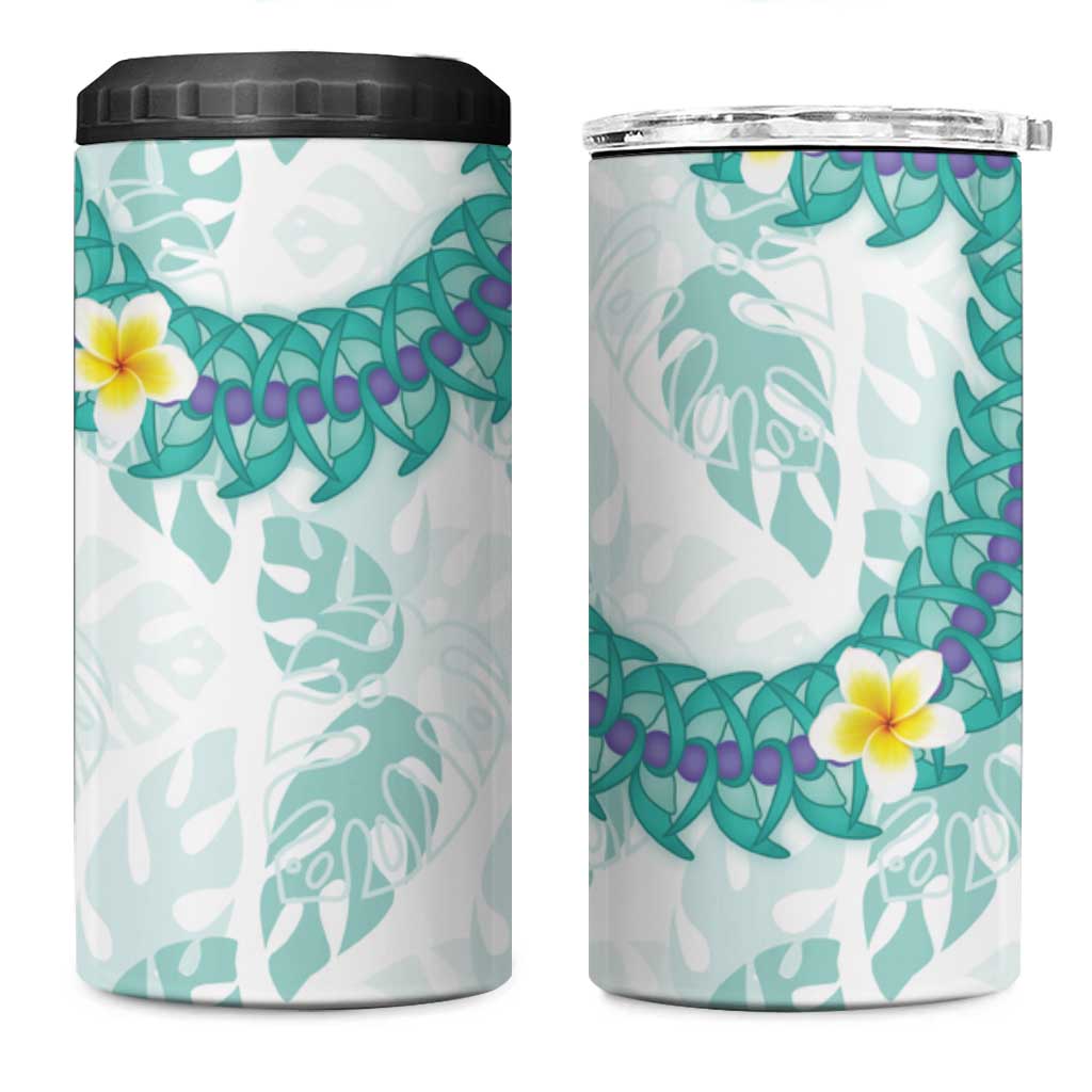 Jade Vine Lei Hawaii 4 in 1 Can Cooler Tumbler Aloha Seamless Tropical Leaves LT14 One Size: 16 oz White - Polynesian Pride