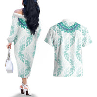 Jade Vine Lei Hawaii Couples Matching Off The Shoulder Long Sleeve Dress and Hawaiian Shirt Aloha Seamless Tropical Leaves LT14 - Polynesian Pride