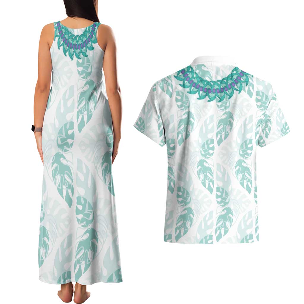 Jade Vine Lei Hawaii Couples Matching Tank Maxi Dress and Hawaiian Shirt Aloha Seamless Tropical Leaves LT14 - Polynesian Pride