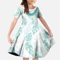 Jade Vine Lei Hawaii Family Matching Long Sleeve Bodycon Dress and Hawaiian Shirt Aloha Seamless Tropical Leaves LT14 Daughter's Dress White - Polynesian Pride
