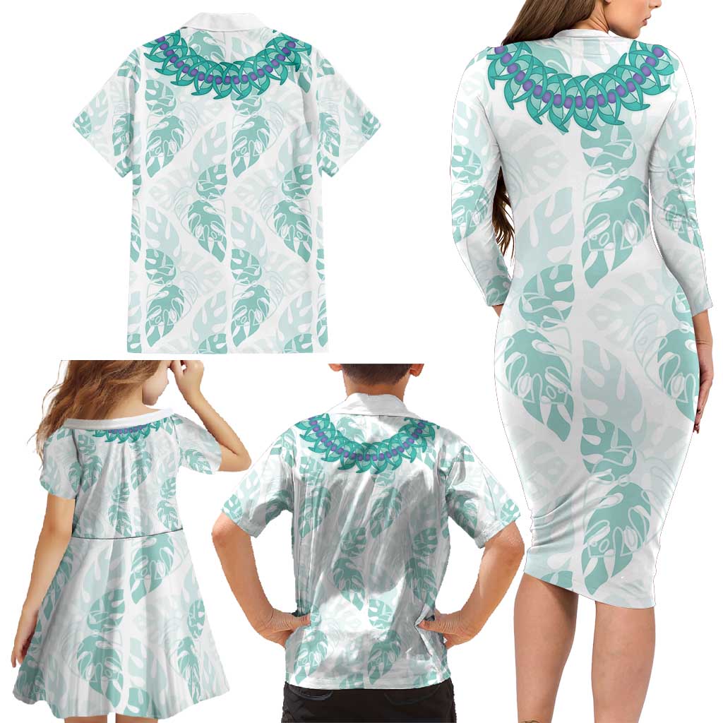 Jade Vine Lei Hawaii Family Matching Long Sleeve Bodycon Dress and Hawaiian Shirt Aloha Seamless Tropical Leaves LT14 - Polynesian Pride