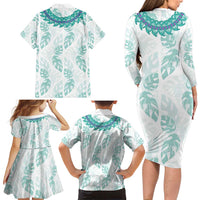 Jade Vine Lei Hawaii Family Matching Long Sleeve Bodycon Dress and Hawaiian Shirt Aloha Seamless Tropical Leaves LT14 - Polynesian Pride