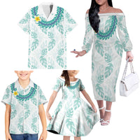 Jade Vine Lei Hawaii Family Matching Off The Shoulder Long Sleeve Dress and Hawaiian Shirt Aloha Seamless Tropical Leaves LT14 - Polynesian Pride