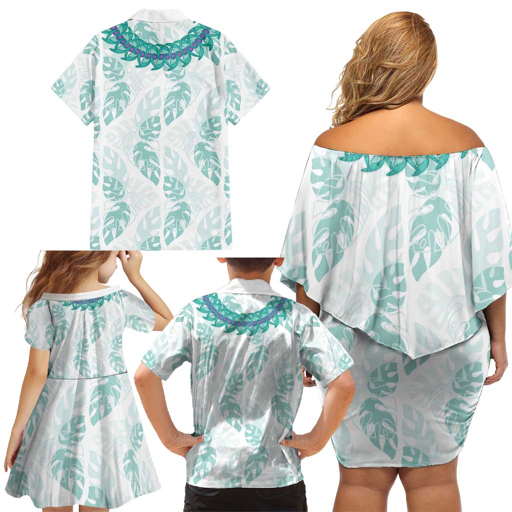 Jade Vine Lei Hawaii Family Matching Off Shoulder Short Dress and Hawaiian Shirt Aloha Seamless Tropical Leaves LT14 - Polynesian Pride