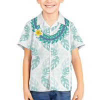 Jade Vine Lei Hawaii Family Matching Off Shoulder Short Dress and Hawaiian Shirt Aloha Seamless Tropical Leaves LT14 Son's Shirt White - Polynesian Pride