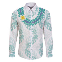 Jade Vine Lei Hawaii Family Matching Short Sleeve Bodycon Dress and Hawaiian Shirt Aloha Seamless Tropical Leaves LT14 Dad's Shirt - Long Sleeve White - Polynesian Pride