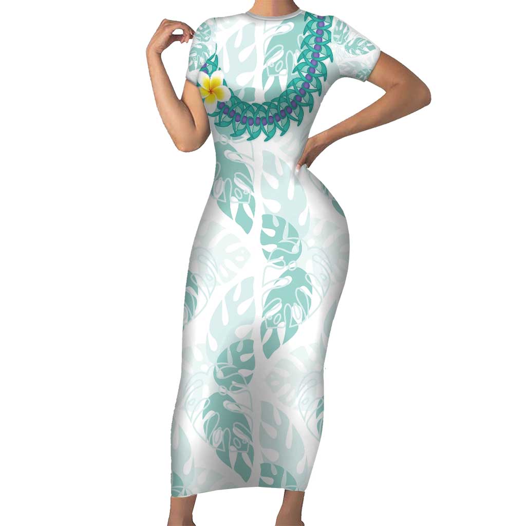 Jade Vine Lei Hawaii Family Matching Short Sleeve Bodycon Dress and Hawaiian Shirt Aloha Seamless Tropical Leaves LT14 Mom's Dress White - Polynesian Pride