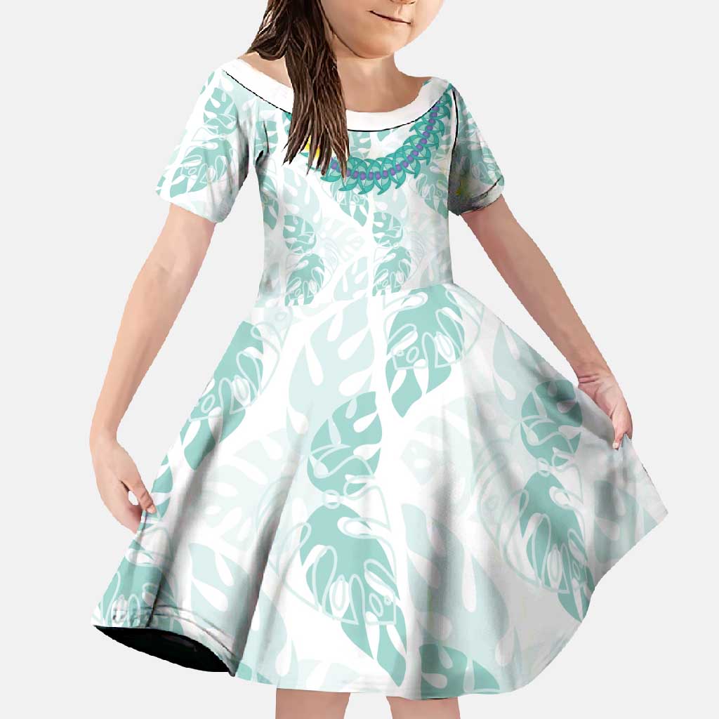 Jade Vine Lei Hawaii Family Matching Summer Maxi Dress and Hawaiian Shirt Aloha Seamless Tropical Leaves LT14 Daughter's Dress White - Polynesian Pride