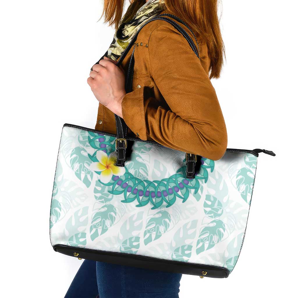 Jade Vine Lei Hawaii Leather Tote Bag Aloha Seamless Tropical Leaves - Polynesian Pride