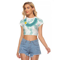Jade Vine Lei Hawaii Raglan Cropped T Shirt Aloha Seamless Tropical Leaves LT14 Female White - Polynesian Pride