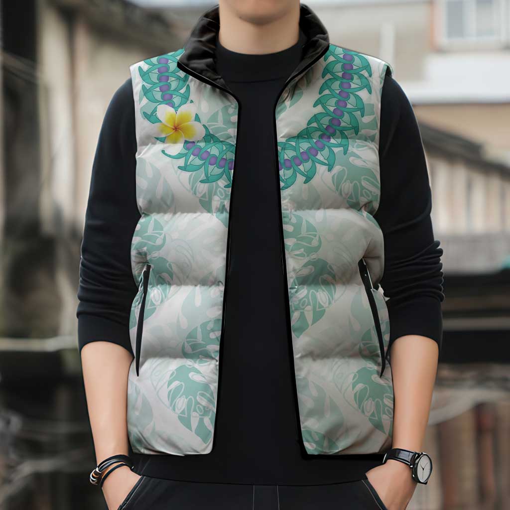 Jade Vine Lei Hawaii Sleeveless Puffer Jacket Aloha Seamless Tropical Leaves - Polynesian Pride