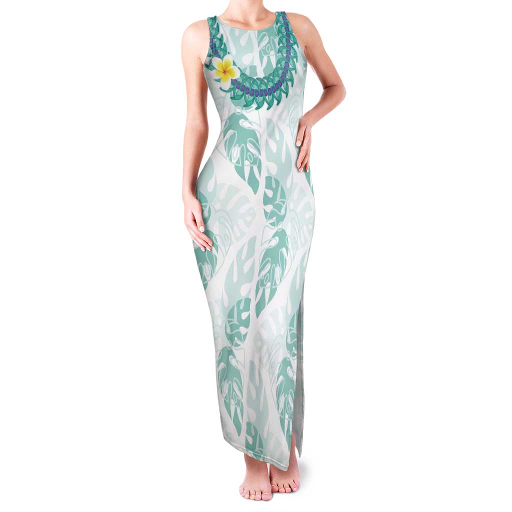 Jade Vine Lei Hawaii Tank Maxi Dress Aloha Seamless Tropical Leaves LT14 Women White - Polynesian Pride