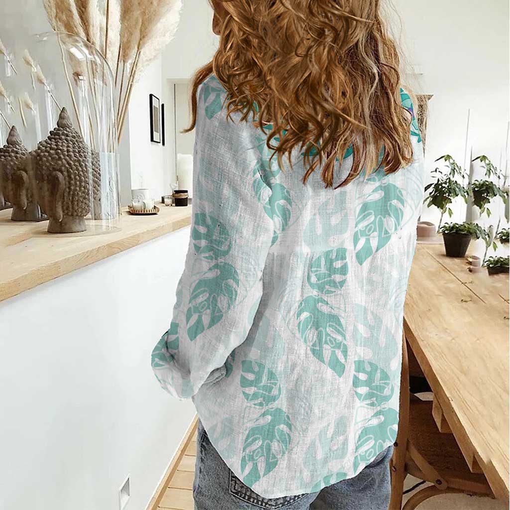 Jade Vine Lei Hawaii Women Casual Shirt Aloha Seamless Tropical Leaves - Polynesian Pride