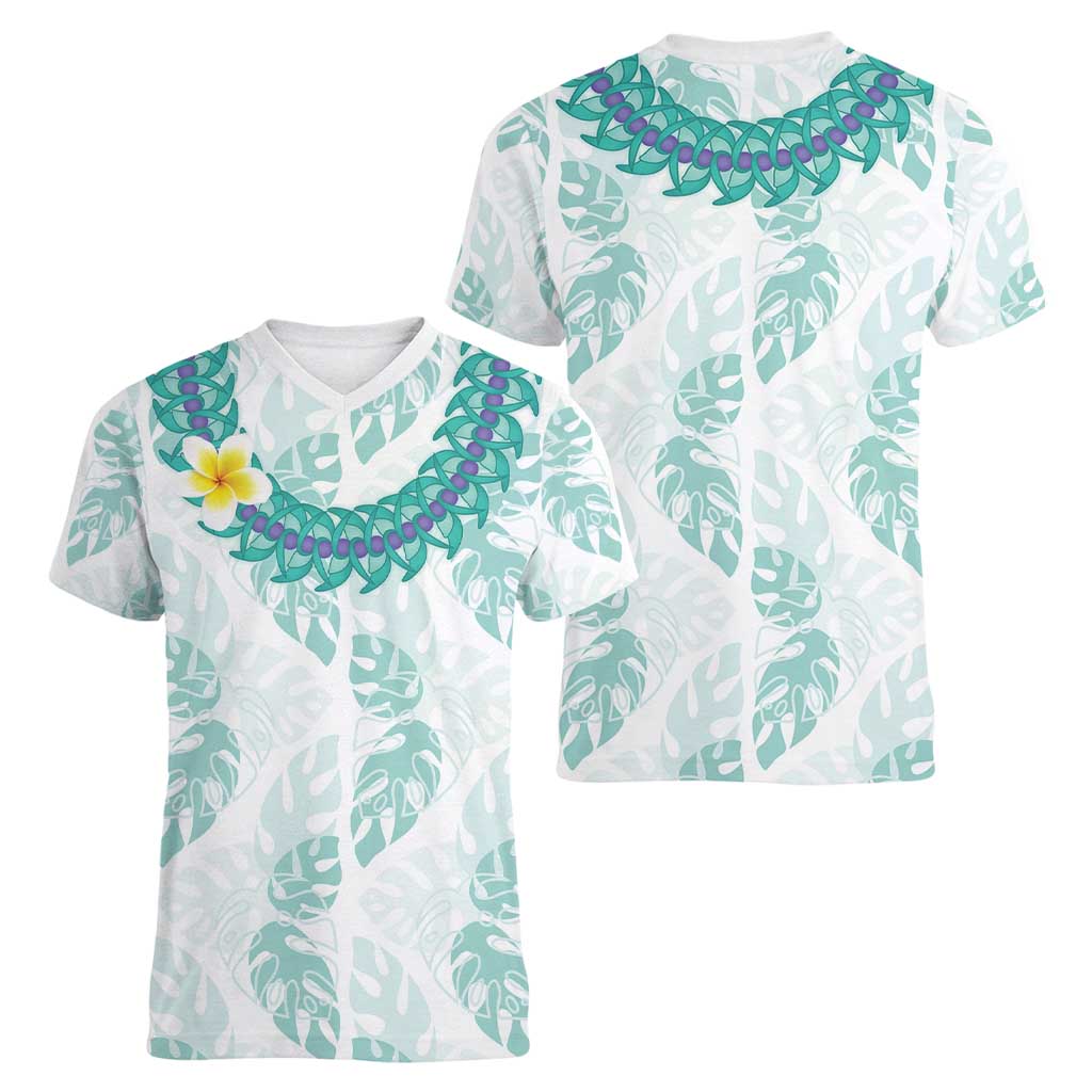 Jade Vine Lei Hawaii Women V-Neck T-Shirt Aloha Seamless Tropical Leaves LT14 - Polynesian Pride