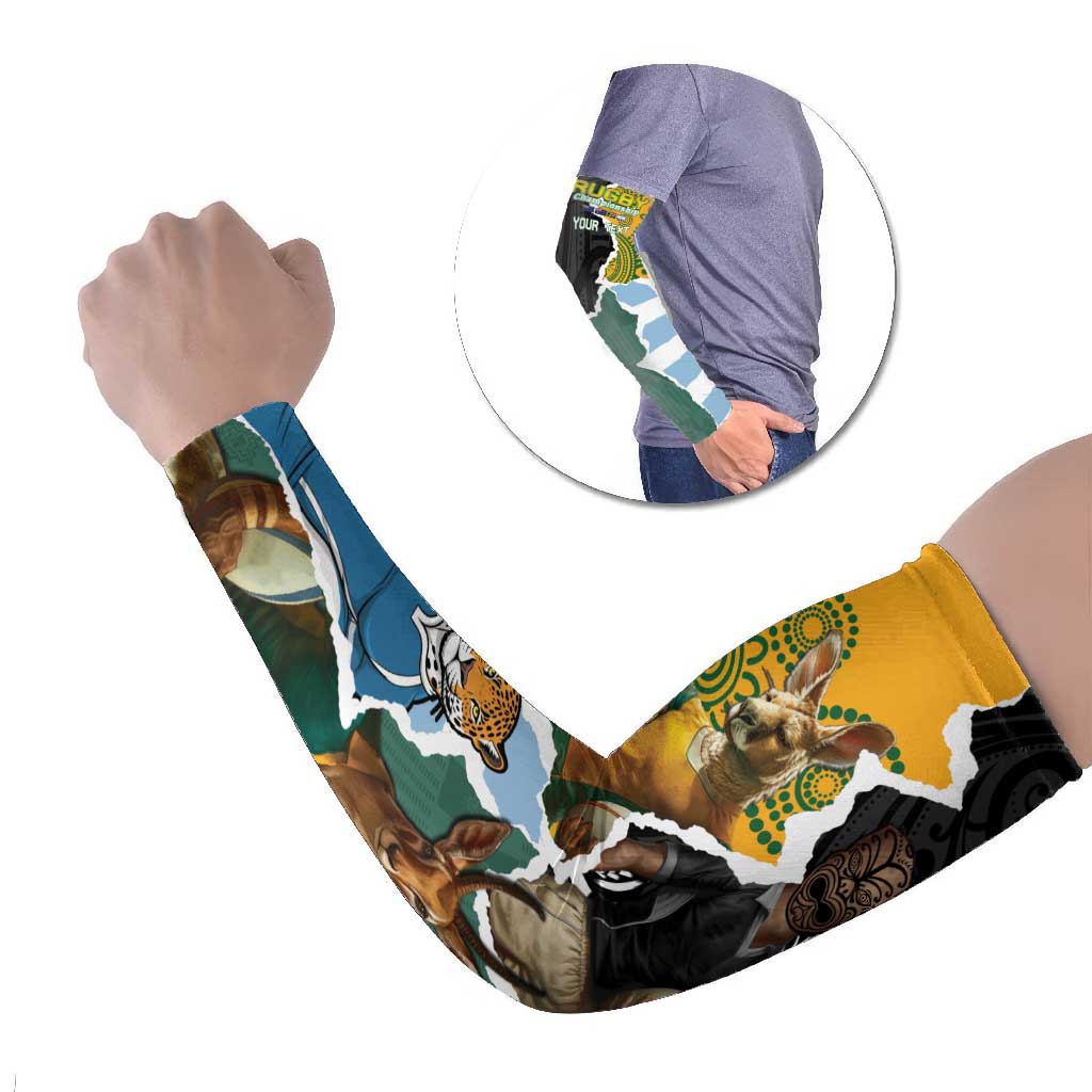 Rugby 2025 Championship Arm Sleeves Southern Hemisphere Countries Mascots LT14 Set of 2 Black - Polynesian Pride