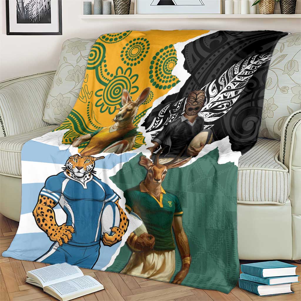 Rugby 2025 Championship Blanket Southern Hemisphere Countries Mascots - Polynesian Pride