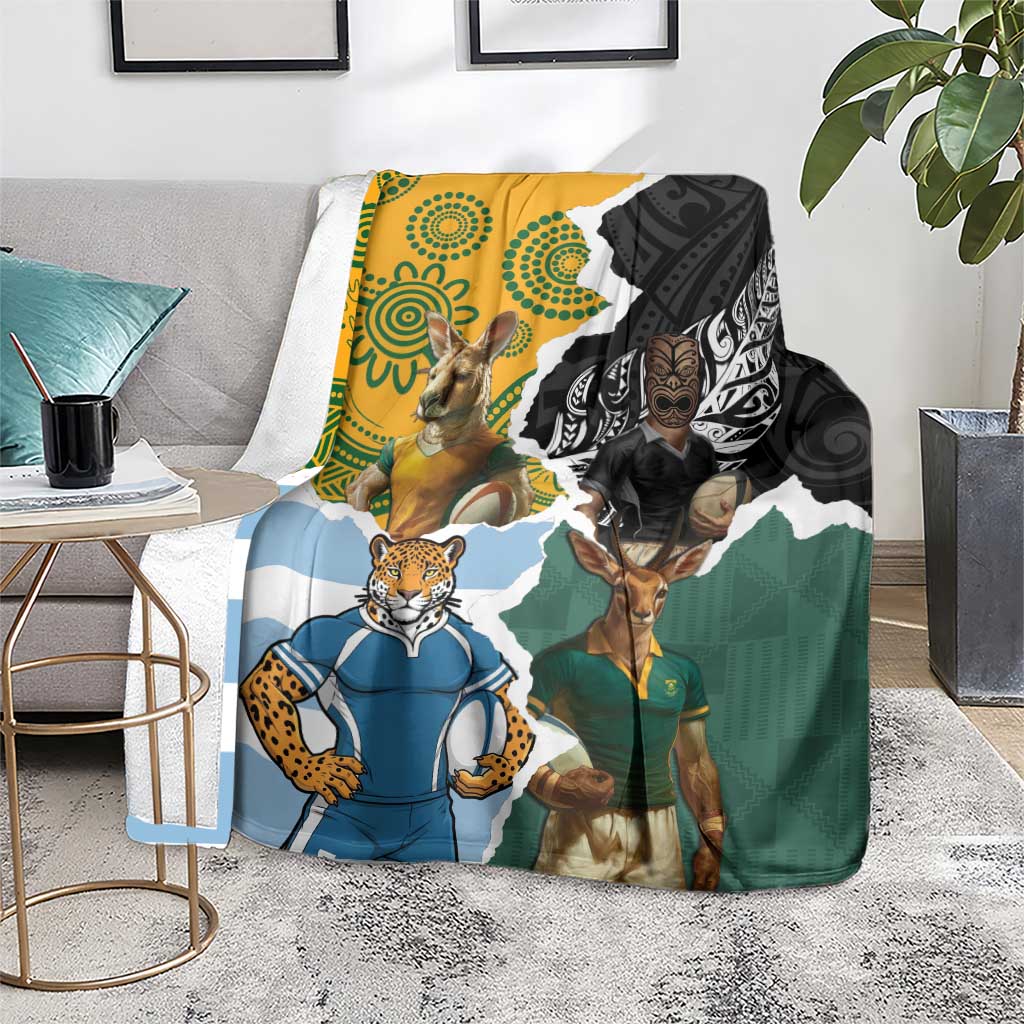 Rugby 2025 Championship Blanket Southern Hemisphere Countries Mascots - Polynesian Pride