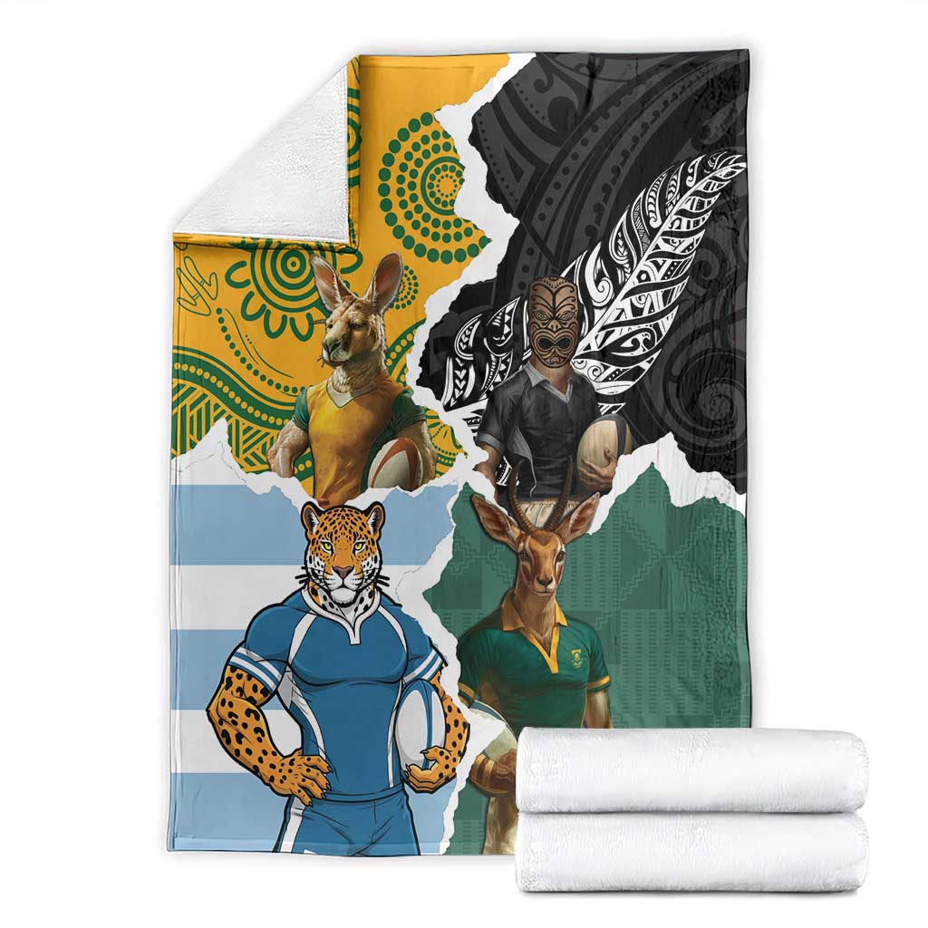 Rugby 2025 Championship Blanket Southern Hemisphere Countries Mascots - Polynesian Pride