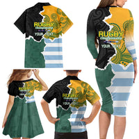 Personalised Rugby 2025 Championship Family Matching Long Sleeve Bodycon Dress and Hawaiian Shirt Southern Hemisphere Countries Mascots LT14 - Polynesian Pride
