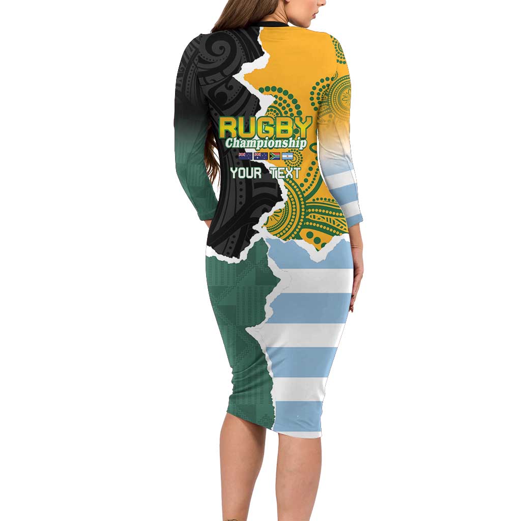 Personalised Rugby 2025 Championship Family Matching Long Sleeve Bodycon Dress and Hawaiian Shirt Southern Hemisphere Countries Mascots LT14 - Polynesian Pride