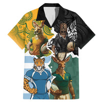 Personalised Rugby 2025 Championship Family Matching Mermaid Dress and Hawaiian Shirt Southern Hemisphere Countries Mascots LT14 Dad's Shirt - Short Sleeve Black - Polynesian Pride